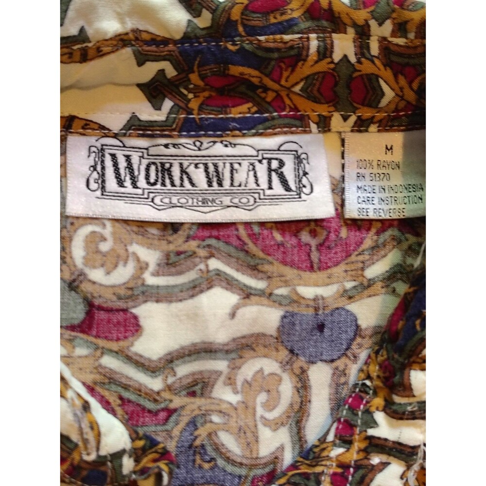 Vintage 90s Workwear Clothing Co Rayon Baroque Chain Print Button Up Shirt... - Picture 2 of 10